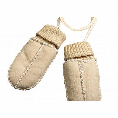 Lammfell Babyhandschuhe mit Band /creme