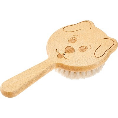 Babybürste Buchenholz,  Ziegenhaar, Laserlogo Hund